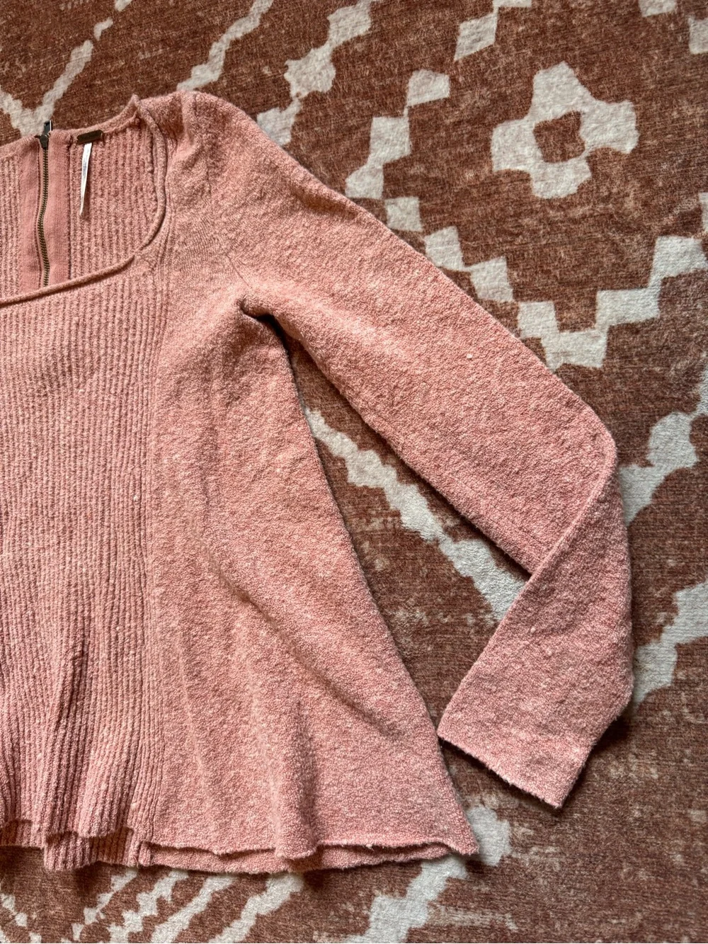 Free people boucle textured baby doll scoop square neck ribbed sweater xs